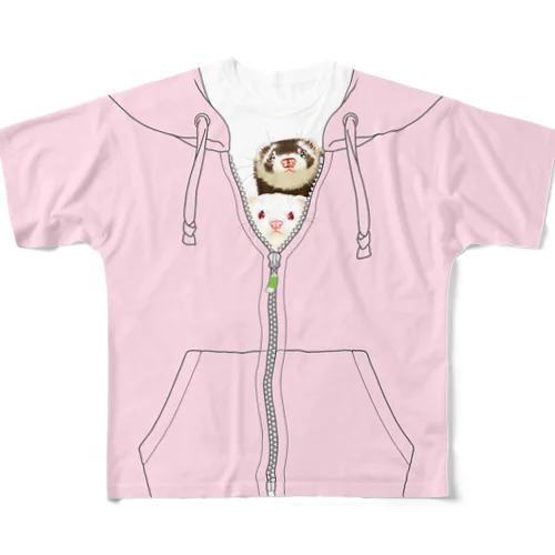 アルビノ＆セーブル＊ピンクパーカー フルグラフィックTシャツ