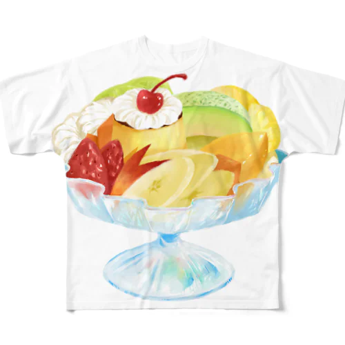 純喫茶ブルーラビット　プリンアラモード(正面) All-Over Print T-Shirt