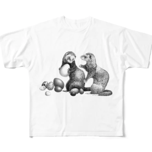 フェレット　ペン画 All-Over Print T-Shirt