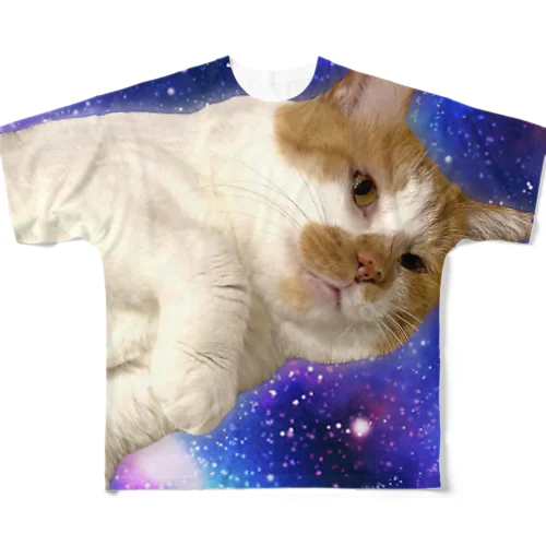 銀河に浮かぶ猫万次郎 フルグラフィックTシャツ