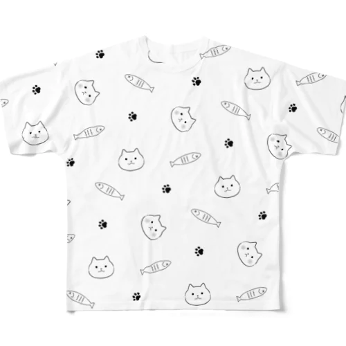 ねことさかな　パターン柄 All-Over Print T-Shirt