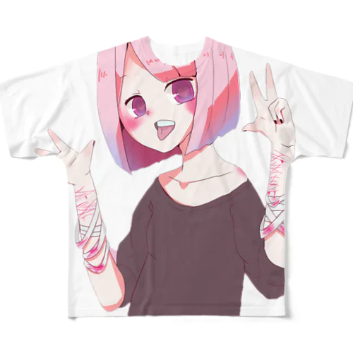 メンヘラぴーす フルグラフィックTシャツ