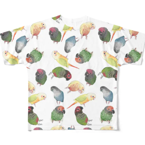 たっぷりウロコインコちゃん【まめるりはことり】 All-Over Print T-Shirt