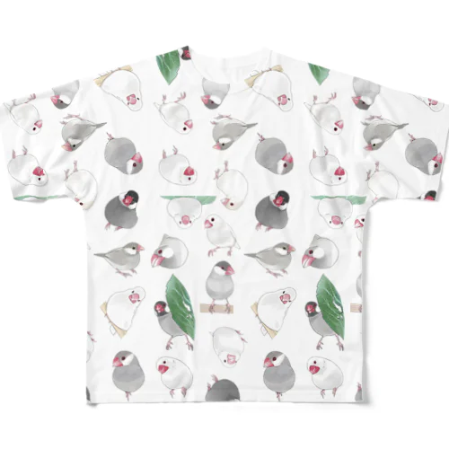 たっぷり文鳥ちゃん【まめるりはことり】 All-Over Print T-Shirt