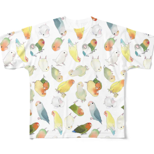 たっぷりラブバード（コザクラインコ・ボタンインコ）ちゃん【まめるりはことり】 All-Over Print T-Shirt