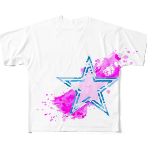 ブルーカモフラージュ⭐︎STAR×ピンク All-Over Print T-Shirt