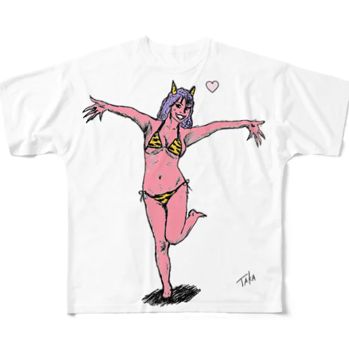 赤鬼娘虎皮ビキニ👙 All-Over Print T-Shirt