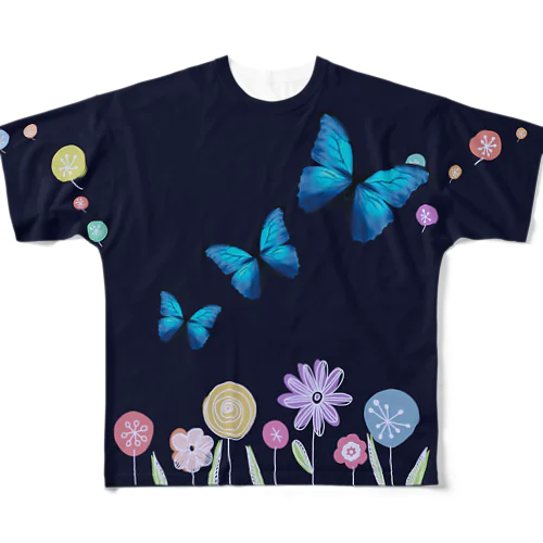 花と蝶 フルグラフィックTシャツ