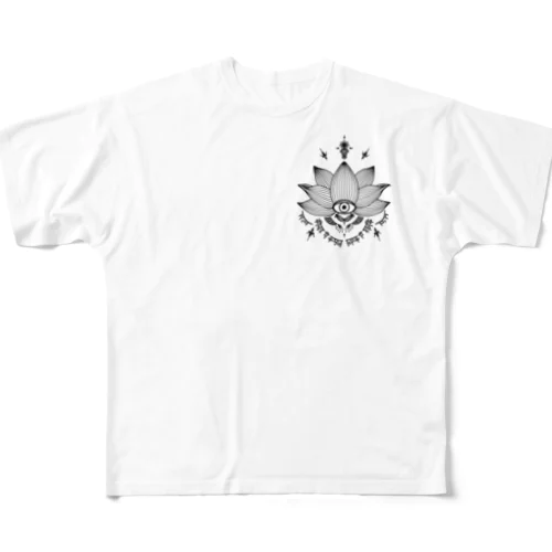 蓮　モノクロ フルグラフィックTシャツ