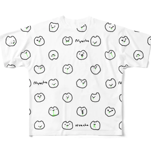 ゆるにゃーちゃ、白(横長) All-Over Print T-Shirt