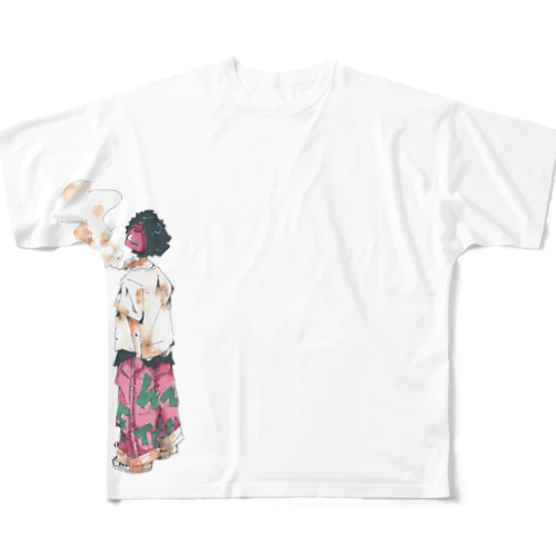 タバコ吸う男の子 フルグラフィックTシャツ