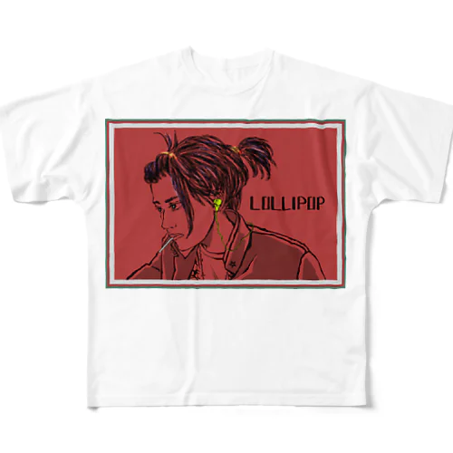 学ラン男子高校生lollipop赤 フルグラフィックTシャツ