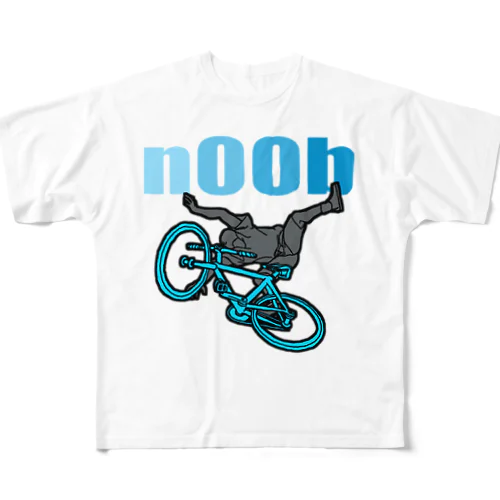 noob(ヘッタクソ)アオ・グレー フルグラフィックTシャツ