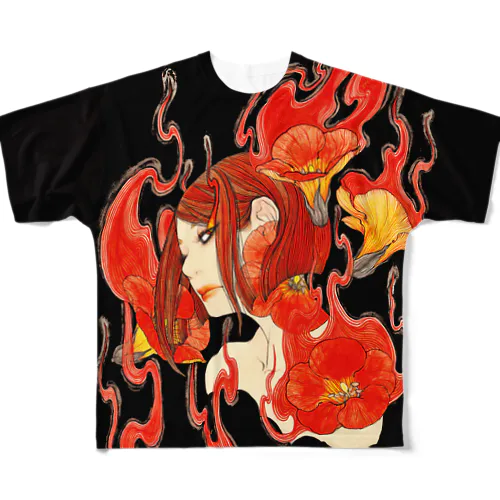 凌霄花（ノウゼンカズラ） フルグラフィックTシャツ