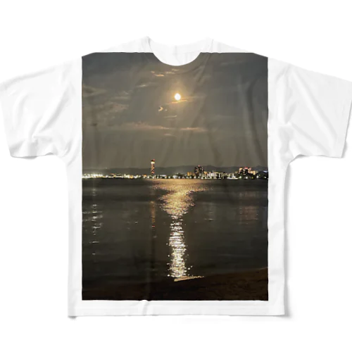 琵琶湖の満月 フルグラフィックTシャツ