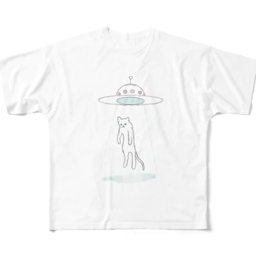 UFOにさらわれる猫さん フルグラフィックTシャツ