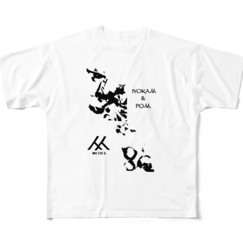 鳳凰とポン(墨絵ver.) フルグラフィックTシャツ