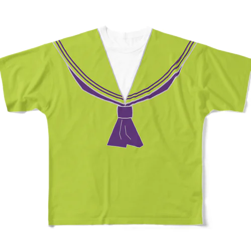セーラー風（緑地・紫リボン） フルグラフィックTシャツ
