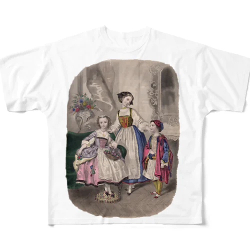 アナイス・トゥールーズ画「子供たちの仮装舞踏会」(magasin des demoiselles 1854年より） フルグラフィックTシャツ