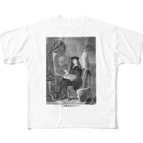 レンブラントの肖像画(magasin des demoiselles 1854年より） フルグラフィックTシャツ