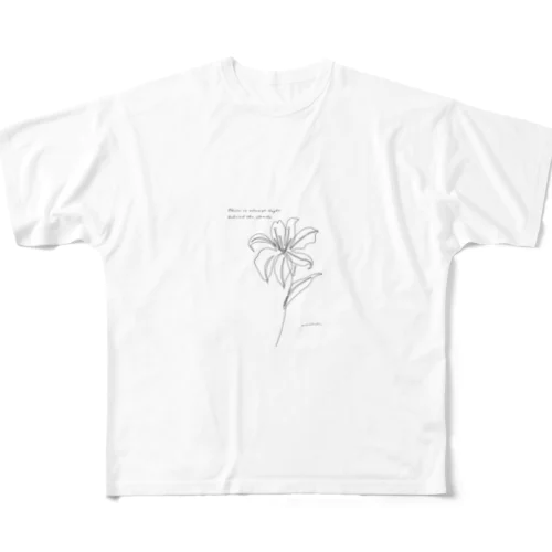 一筆書きフラワーシリーズ 　ゆり All-Over Print T-Shirt