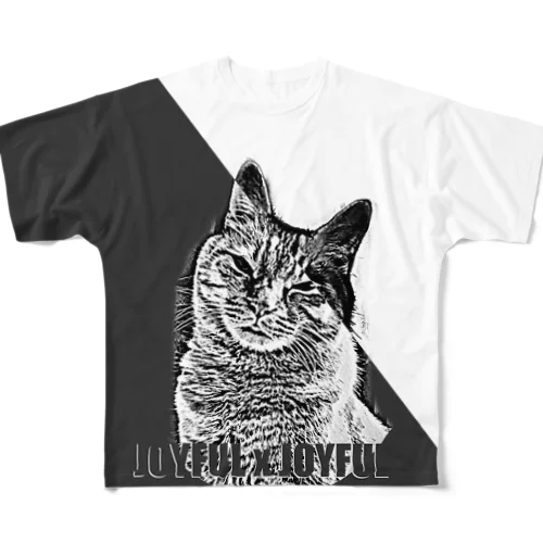 右肩あがりの フルグラ猫T 0aF フルグラフィックTシャツ