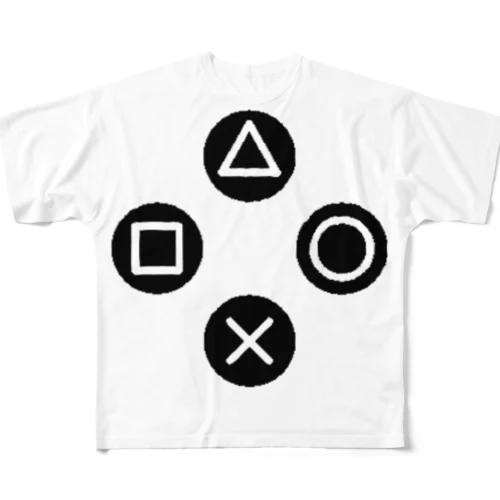 ゲームコントローラーボタン風　ー両面ﾌﾟﾘﾝﾄ All-Over Print T-Shirt