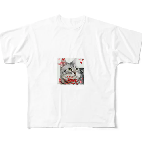 💖ラブリーにゃんこ キュンな猫 フルグラフィックTシャツ