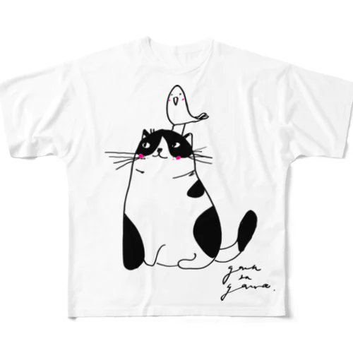 猫と鳥 フルグラフィックTシャツ