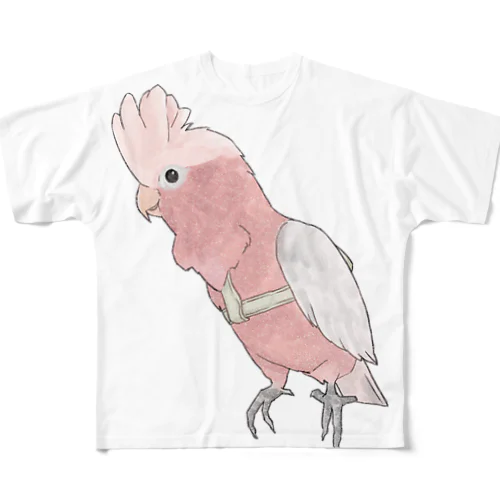 ご機嫌モモイロインコちゃん【まめるりはことり】 フルグラフィックTシャツ