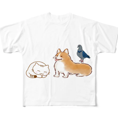 幸せな動物Tシャツ フルグラフィックTシャツ