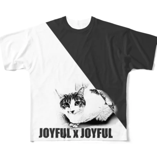 右肩あがりの フルグラ猫T Mew 0d0 フルグラフィックTシャツ