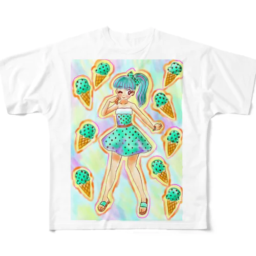 チョコミント　女の子 フルグラフィックTシャツ