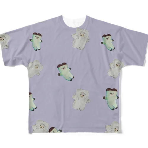 くまくま。チョコミントとグレーのモフモフ All-Over Print T-Shirt