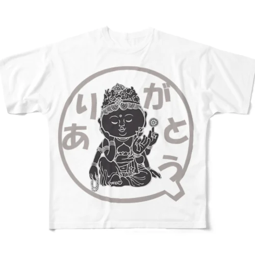 ありがとう「 想いにふける観音様 」ちょっとダーク フルグラフィックTシャツ