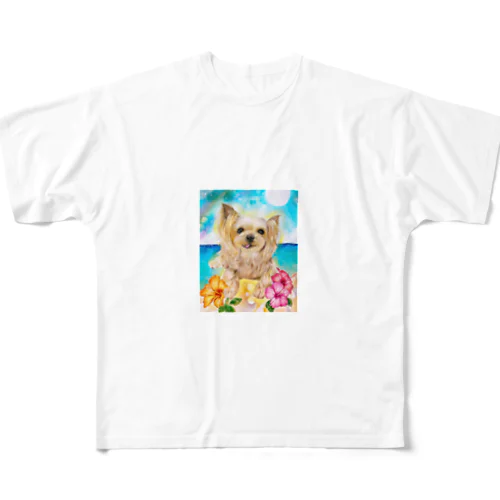 ヨーキー常夏ハイビスカス All-Over Print T-Shirt