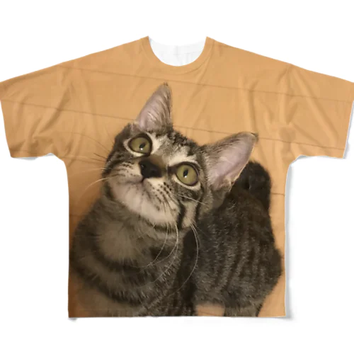 ねこ　キジトラ フルグラフィックTシャツ