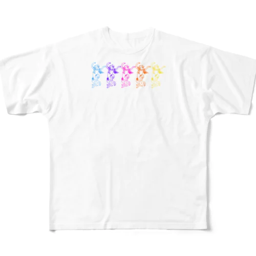 歌川国芳　踊る猫又　ネオンカラー版 All-Over Print T-Shirt