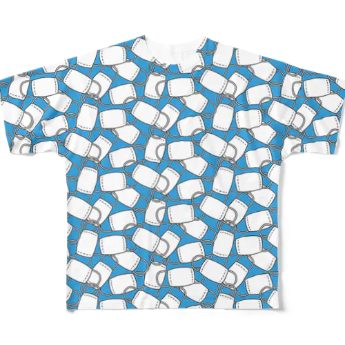 マスク柄ブルー（布タイプ） All-Over Print T-Shirt