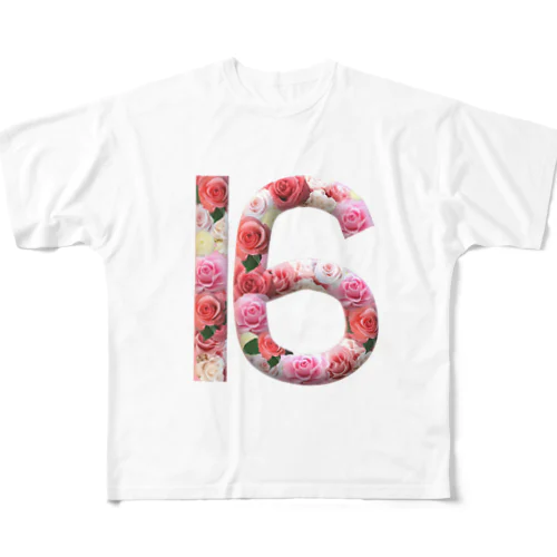 フラワー数字シリーズ「16」 All-Over Print T-Shirt