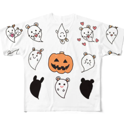 ハロウィン　かぼちゃとお化けたち フルグラフィックTシャツ