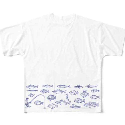 お魚　青LINE All-Over Print T-Shirt