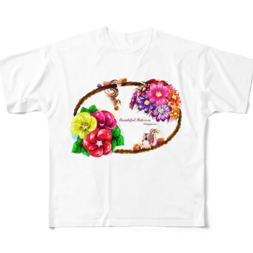 Beautiful Autumn 秋絵柄＋リス All-Over Print T-Shirt