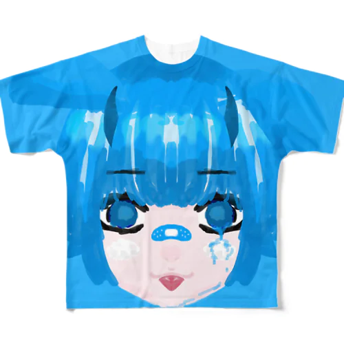 青なうさぎ All-Over Print T-Shirt