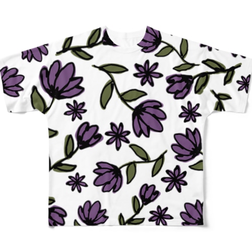 パープルフラワー ボタニカル All-Over Print T-Shirt
