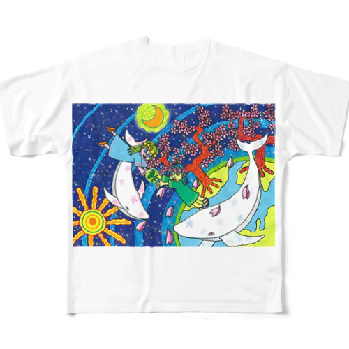 桜の女神と白いクジラ All-Over Print T-Shirt