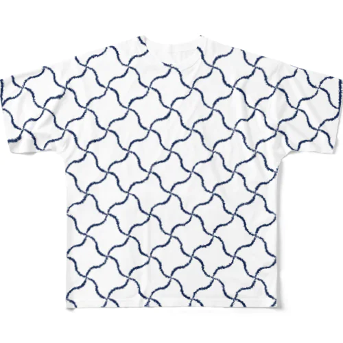 きまぐれWa風「千鳥卍」_藍＆白 All-Over Print T-Shirt