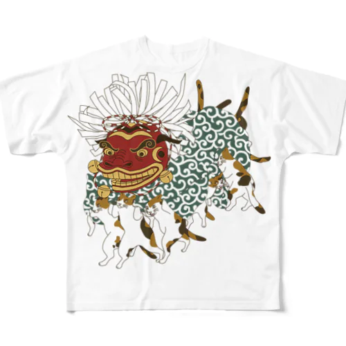 三毛猫の獅子舞遊び All-Over Print T-Shirt