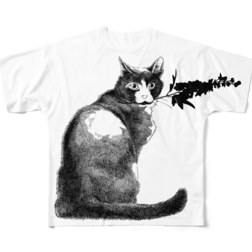 花を贈る猫 All-Over Print T-Shirt