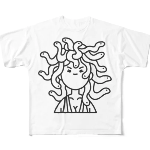 メデューサかわいい顔ヘビハロウィーン All-Over Print T-Shirt